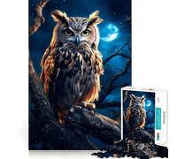 Puzzle de 1000 pièces Hibou dans Les Bois la Nuit pour Adolescents, Puzzle de mémoire, Image relaxante et Lumineuse à Assembler, Cadeau Exquis (38x52cm)