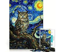 Puzzle de 1000 pièces Hibou dans Un Tableau de Style Nuit étoilée pour Adultes, idéal pour améliorer la mémoire, se détendre en Toute tranquillité, découpe Ferme, Cadeau de Noël (38x52cm)