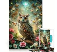 Puzzle de 1000 pièces Hibou dans Une forêt enchantée avec des Papillons pour Adultes, idéal pour améliorer la mémoire, se détendre en Toute tranquillité, découpe Ferme, Cadeau de Noël (38x52cm)