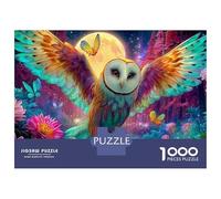 Puzzle de 1000 pièces« Hibou des neiges la Nuit »en Carton épais et Lisse,représentant Un Hibou au Clair de Lune.Adultes,avec Cadre,Cadeau d'anniversaire ou activité de Groupe.Dimensions: 70 x 50 cm.