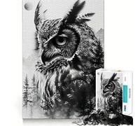 Puzzle de 1000 pièces Hibou et Arbres à Double Exposition pour Adolescents, idéal pour se détendre et Lutter Contre Le Stress Découpe Lisse et Artistique (38x26cm)