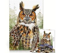 Puzzle de 1000 pièces Hibou Naturel Peint pour Adolescents, Jeu de logique Fine, Doux et Relaxant, Bords Nets, Cadeau de qualité supérieure (50x75cm)