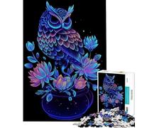 Puzzle de 1000 pièces Hibou néon et Arrangement de Fleurs de Lotus Activités Amusantes à la Maison Jeu éducatif de Course de Vitesse Manuelle pour Les 14 Ans et Plus (50x75cm)