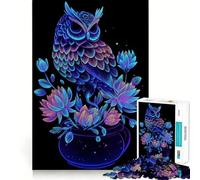 Puzzle de 1000 pièces Hibou néon et Fleurs de Lotus pour Adultes, Jeu d'entraînement cérébral Anti-Stress, pour Les fêtes (50x75cm)