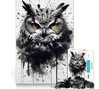 Puzzle de 1000 pièces Hibou Noir et Blanc pour Adolescents Jeu Stimulant et apaisant Bords tendus Cadeau de qualité supérieure (50x75cm)