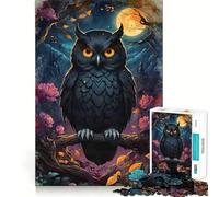 Puzzle de 1000 pièces Hibou Noir sous la Pleine Lune,pièces à emboîter,Jeu de Concentration Amusant,Moment de détente,décoration de Noël (38x52cm)