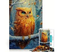 Puzzle de 1000 pièces Hibou Orange dans la forêt d'hiver pour Adolescents, Puzzle Relaxant et Stimulant la mémoire, Image à Assembler, Cadeau Exquis (50x75cm)