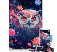 Puzzle de 1000 pièces Hibou Parmi Les Fleurs la Nuit pour Adolescents, idéal pour se ressourcer et Passer des Moments de sérénité Découpe Lisse et élégante (38x26cm)