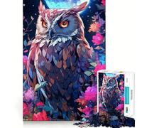 Puzzle de 1000 pièces Hibou Parmi Les Fleurs la Nuit pour Adolescents Jeu de réflexion Découpe Nette (50x75cm)