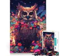 Puzzle de 1000 pièces Hibou Parmi Les Fleurs la Nuit pour Adolescents, Jouet cognitif, Passe-Temps Calme, Finition Premium, liste de souhaits du Père Noël (38x26cm)