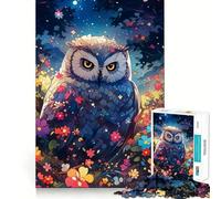 Puzzle de 1000 pièces Hibou Parmi Les Fleurs la Nuit pour Adultes, Jeu Intelligent et Amusant à Assembler Ensemble, Cadeau de Saison (38x26cm)