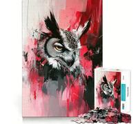 Puzzle de 1000 pièces Hibou Peint avec des Accents Rouges pour Adolescents Jeu de réflexion, Design paisible et Amusant, Cadeau Unique (38x52cm)
