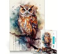 Puzzle de 1000 pièces Hibou perché à l'aquarelle pour Adolescents, Jeu intellectuel, détente et Calme, découpe de qualité, Cadeau saisonnier (38x26cm)
