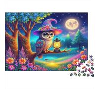 Puzzle de 1000 pièces « Hibou Sorcière Lanterne » avec Hibou coloré et Chapeau de sorcière. Décoration Magnifique et Cadeau Amusant. Dimensions : 70 x 50 cm.