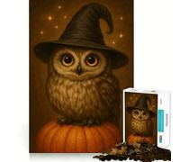 Puzzle de 1000 pièces Hibou Sorcière sur Citrouille pour Adolescents, 50x75cm, Un Jeu de logique Robuste et Silencieux aux Bords Nets, Un Cadeau élégant