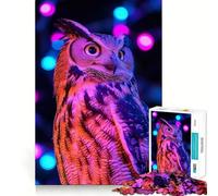 Puzzle de 1000 pièces Hibou sous néons pour Adultes améliore la mémoire et Le Plaisir de Jouer Ensemble, Bords précis, Cadeau de Saison (50x75cm)