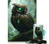 Puzzle de 1000 pièces Hibou Steampunk aux Yeux Verts Lumineux, idéal pour Adolescents, Jeu de logique et de détente, Cadeau Original 38x52cm