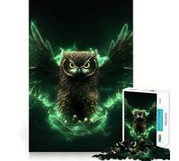 Puzzle de 1000 pièces Hibou Vert Néon Lumineux pour Adolescents Jeu de Logique et de Découpe Précise et Douce Cadeau Précieux (38x26cm)