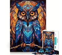 Puzzle de 1000 pièces Hibou Vitrail pour Adolescents Jeu Stimulant et apaisant Bords tendus Cadeau de qualité supérieure (50x75cm)