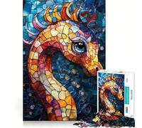 Puzzle de 1000 pièces Hippocampe en vitrail pour Adolescents Stimule la mémoire, réduit Le Stress, découpe de qualité supérieure, Cadeau précieux 38x52cm