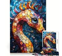 Puzzle de 1000 pièces Hippocampe en vitrail pour Adolescents Stimule la mémoire, réduit Le Stress, découpe de qualité supérieure, Cadeau précieux 38x52cm