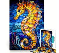Puzzle de 1000 pièces Hippocampe en vitrail pour Adultes Jeu Intelligent et Amusant d'intérieur Découpe Lisse Cadeau du Père Noël 50x75cm