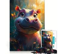 Puzzle de 1000 pièces Hippopotame Souriant avec Papillons pour Adultes et Adolescents, idéal pour améliorer la mémoire, se détendre et se divertir 38x52cm Découpe Nette et précise Un Cadeau Charmant