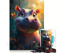 Puzzle de 1000 pièces Hippopotame Souriant avec Papillons pour Adultes, Sharp Logic, Jouet de Loisirs pour la Maison, découpe précise, 50x75cm
