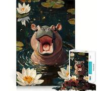 Puzzle de 1000 pièces Hippopotame Souriant dans Les nénuphars pour Adultes et Adolescents Amélioration de la mémoire Détente et légèreté Découpe Nette Joli Cadeau 50x75cm