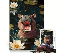 Puzzle de 1000 pièces Hippopotame Souriant dans Les nénuphars pour Adultes et Adolescents Amélioration de la mémoire Détente et légèreté Découpe Nette Joli Cadeau 50x75cm