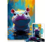 Puzzle de 1000 pièces Hippopotame Souriant pour Adolescents Jeu de logique Claire, Passe-Temps Calme, découpe Parfaite, Cadeau Classique 38x26cm