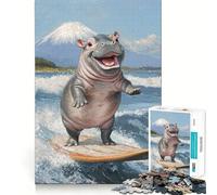Puzzle de 1000 pièces Hippopotame Souriant Surfant pour Adultes Jeu de logique raffiné Loisirs Doux Bords Nets Joli Cadeau 38x26cm