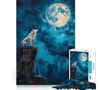 Puzzle de 1000 pièces Hurlement de Loup par Nuit de Lune pour Adolescents Jeu de mémoire et de Concentration de qualité Professionnelle,activité de Groupe relaxante en intérieur (38x52cm)