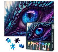 Puzzle de 1000 pièces - Œil de dragon mystique en violet et bleu - XXL - Puzzle en papier de qualité supérieure avec effet lumineux - Image détaillée des yeux hypnotisants pour adultes - Décoration