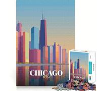 Puzzle de 1000 pièces illustrant la Skyline de Chicago Découpe de qualité supérieure Jeu de réflexion créatif et apaisant Décoration Murale de Noël (50x75cm)