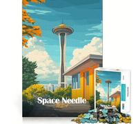 Puzzle de 1000 pièces illustrant la Space Needle pour Adolescents Collection d'œuvres d'art Recall Upgrade Calm Relax Clear Cut (50x75cm)