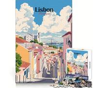 Puzzle de 1000 pièces illustrant Le Paysage Urbain de Lisbonne,Portugal,idéal pour Les Adolescents stimule la mémoire,apaise l’Esprit,Bords Nets,Un Joli Cadeau (38x26cm)