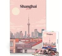 Puzzle de 1000 pièces illustrant Le Paysage Urbain de Shanghai, en Chine, pour Adolescents Divertissement intellectuel et apaisant, Bords précis, Un Joli Cadeau (38x52cm)