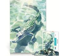 Puzzle de 1000 pièces illustrant Un Alligator dans l'eau Exercice Mental Amusant Pièces précises et sans Couture Un Moyen captivant de Passer Le Temps (50x75cm)