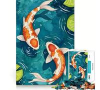 Puzzle de 1000 pièces illustrant Un étang de carpes koï à l'aquarelle Développe la mémoire,ludique et de qualité Professionnelle pour stimuler l'esprit (38x26cm)