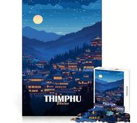 Puzzle de 1000 pièces illustrant Un Paysage Nocturne de Thimphu, au Bhoutan, pour Adolescents entraînement Mental, détente et Cadeau mémorable découpé au Laser (50x75cm)