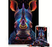 Puzzle de 1000 pièces illustrant Un rhinocéros néon, idéal pour Les Adolescents Jeu de réflexion Amusant et divertissant, Objet d'art à Assembler et à Collectionner (38x52cm)