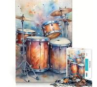 Puzzle de 1000 pièces illustrant Une Batterie à l'aquarelle Jeu de Construction Focus Ajustement Parfait sans écart Activité gratifiante pour Les Jours de Pluie (38x52cm)