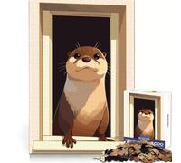 Puzzle de 1000 pièces illustrant Une Loutre regardant par la fenêtre, idéal pour Les Adolescents, pour se ressourcer et Passer des Moments de sérénité Découpe Lisse et élégante Cadeau (50x75cm)