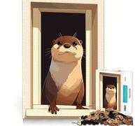 Puzzle de 1000 pièces illustrant Une Loutre regardant par la fenêtre, idéal pour Les Adolescents, pour se ressourcer et Passer des Moments de sérénité Découpe Lisse et élégante Cadeau (50x75cm)