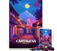 Puzzle de 1000 pièces illustrant Une Vue de Rue de Carthagène, en Colombie, pour Adolescents, idéal pour se détendre, s'évader et Offrir Un Cadeau Original (38x26cm)