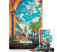 Puzzle de 1000 pièces Illustration colorée de la Ville de La Havane,Cuba Jeu de Construction précis et Amusant pour stimuler l'esprit et se détendre Décoration de Noël (38x26cm)