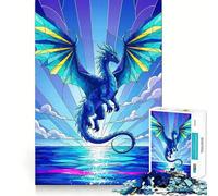 Puzzle de 1000 pièces,Illustration de Dragon Bleu en vitrail,Assemblage précis,Jeu de Construction,Jeu Calme,Jeu Amusant pour Un Anniversaire (50x75cm)