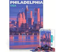 Puzzle de 1000 pièces Illustration de la Skyline de Philadelphie Découpe Impeccable Jeu Amusant et résolveur de problèmes Cadeau Artistique Gratuit (50x75cm)