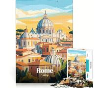 Puzzle de 1000 pièces Illustration de la Ville de Rome Jeu de découpe sans Couture Activité intellectuelle et relaxante Cadeau d'anniversaire Amusant (38x26cm)